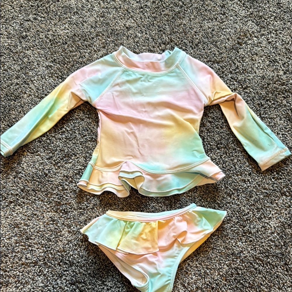 Pink and Blue Rashguard Swim Set with Long Sleeves